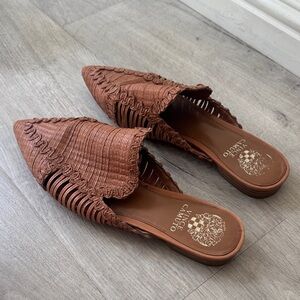 Vince Camuto Women's Tan Woven Pointed-Toe Slip-On Mules